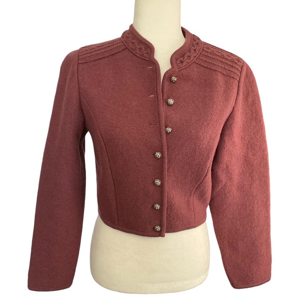 Vintage Huber Mauve Boiled Wool Boucle Short Waist Button Front Cardigan Size S